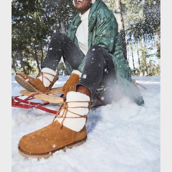 NIB Koolaburra by UGG 9 40 Michon Short Boots Bootie Suede Faux Fur Chestnut Tan - Picture 8 of 14